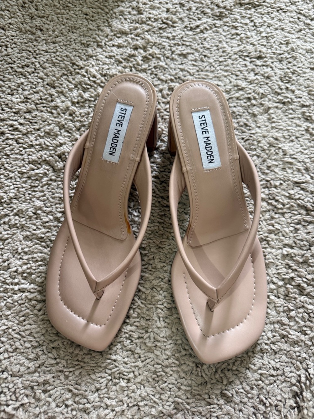 Steve Madden tan Square-Toe Thong Heels